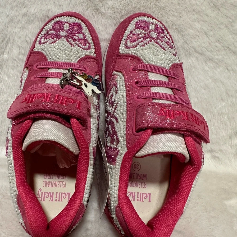 Lelli Kelly Kids Pink and White Butterfly Beaded Sneakers